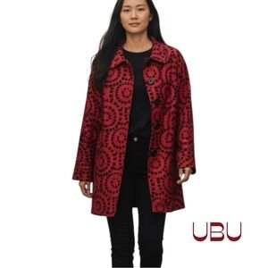 UBU Red Embossed Black Velvet Long Jacket Size M